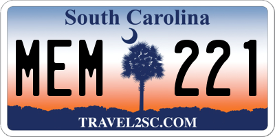 SC license plate MEM221
