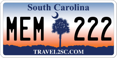 SC license plate MEM222