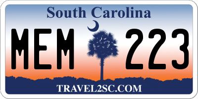 SC license plate MEM223