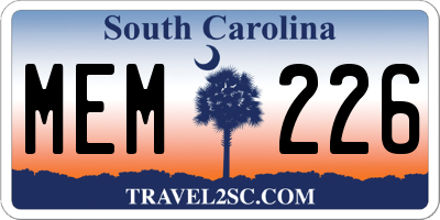 SC license plate MEM226