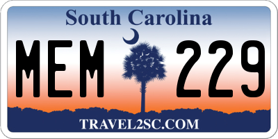 SC license plate MEM229