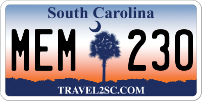 SC license plate MEM230