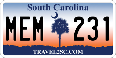 SC license plate MEM231