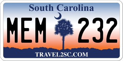 SC license plate MEM232