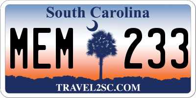 SC license plate MEM233