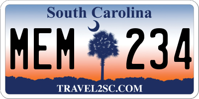 SC license plate MEM234
