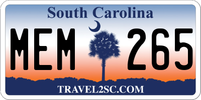 SC license plate MEM265