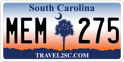 SC license plate MEM275
