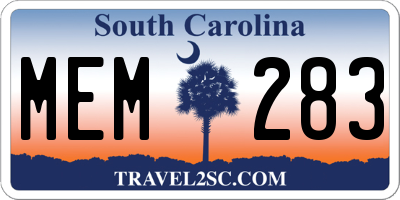 SC license plate MEM283