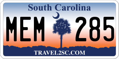 SC license plate MEM285