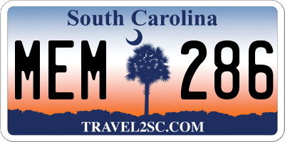 SC license plate MEM286