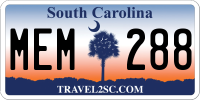 SC license plate MEM288
