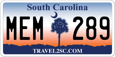 SC license plate MEM289