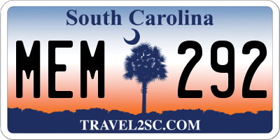 SC license plate MEM292