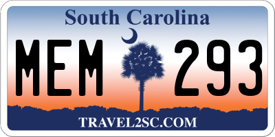SC license plate MEM293