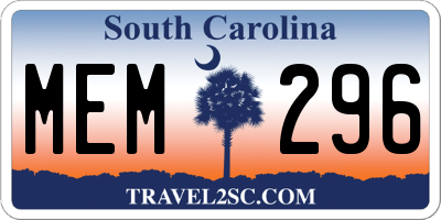SC license plate MEM296