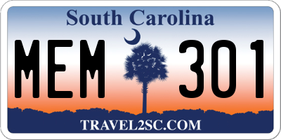 SC license plate MEM301