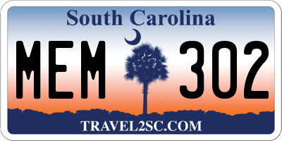 SC license plate MEM302
