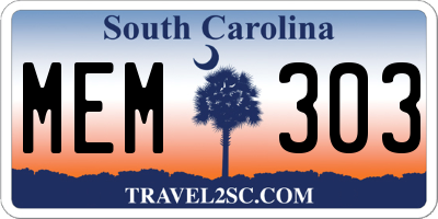 SC license plate MEM303