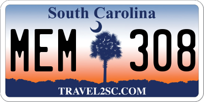 SC license plate MEM308