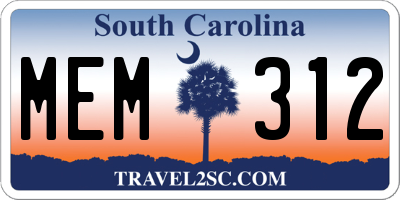 SC license plate MEM312