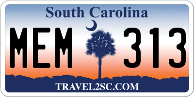 SC license plate MEM313