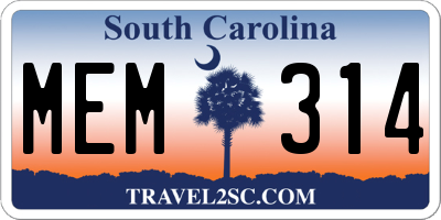 SC license plate MEM314