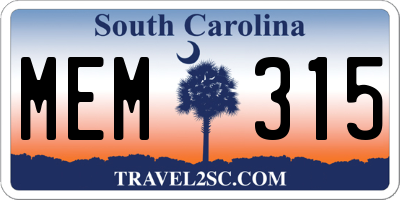 SC license plate MEM315