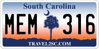 SC license plate MEM316