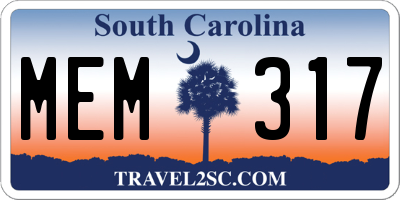 SC license plate MEM317