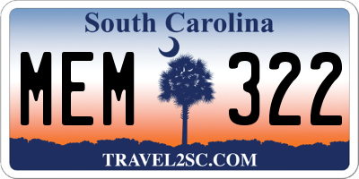SC license plate MEM322
