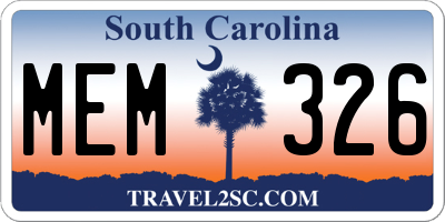 SC license plate MEM326
