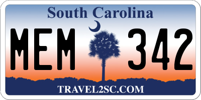 SC license plate MEM342