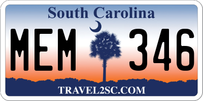 SC license plate MEM346