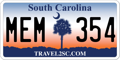 SC license plate MEM354