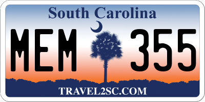 SC license plate MEM355