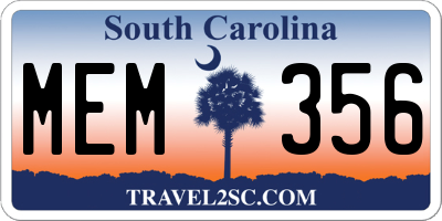 SC license plate MEM356