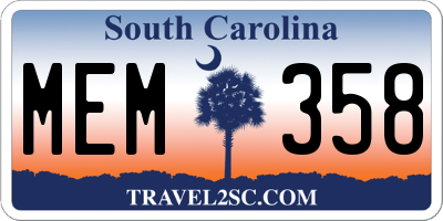 SC license plate MEM358