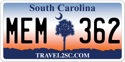 SC license plate MEM362