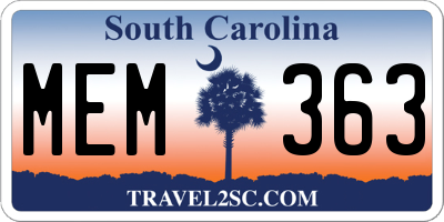 SC license plate MEM363