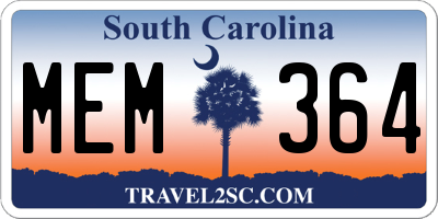 SC license plate MEM364