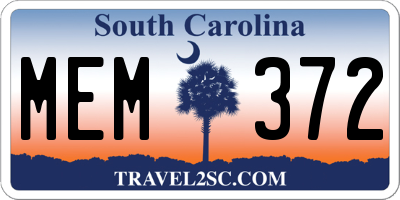 SC license plate MEM372