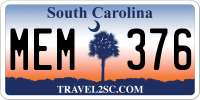 SC license plate MEM376