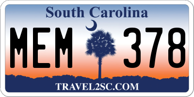 SC license plate MEM378