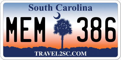 SC license plate MEM386