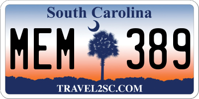 SC license plate MEM389