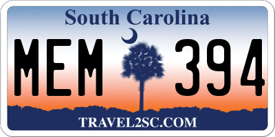 SC license plate MEM394