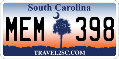SC license plate MEM398