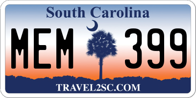 SC license plate MEM399