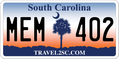 SC license plate MEM402